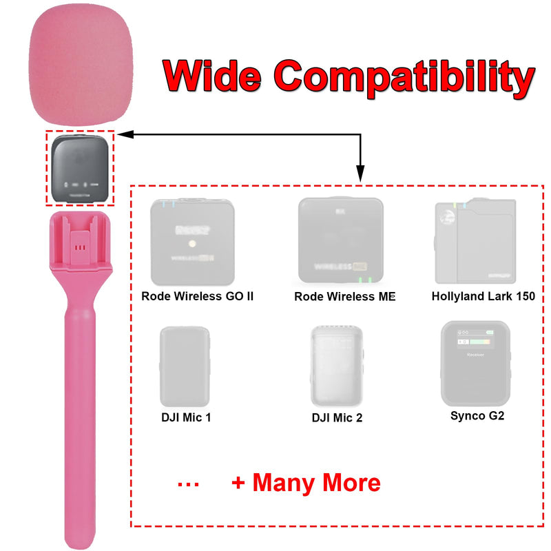 [AUSTRALIA] - Mic Holder for DJI Mic 1/2, Interview Microphone Handle for Rode Wireless GO I/II/ME/Pro, Wireless Lavalier Microphone Handheld Adapter Mount with Foam Cover for Hollyland Lark M1 Black+Pink 