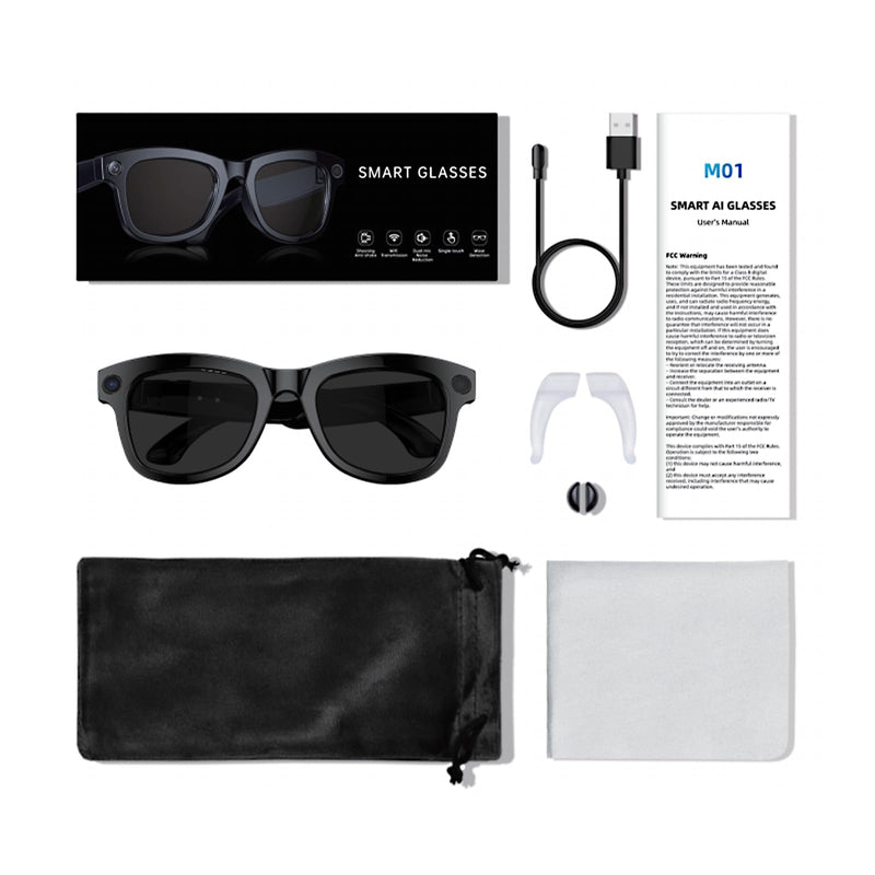 AI Smart Glasses with 800W Camera, Video Recording, Real-Time Translation, Music Control, WiFi/Bluetooth 5.3 Smart Eyewear for Meeting Records, Traveling Scenery, Life Moments