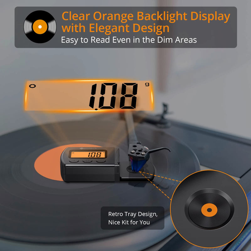 Neoteck Digital Turntable Stylus Force Scale Gauge 0.01g/5.00g Orange LCD Backlight for Tonearm Phono Cartridge-Jet Black Jet Black