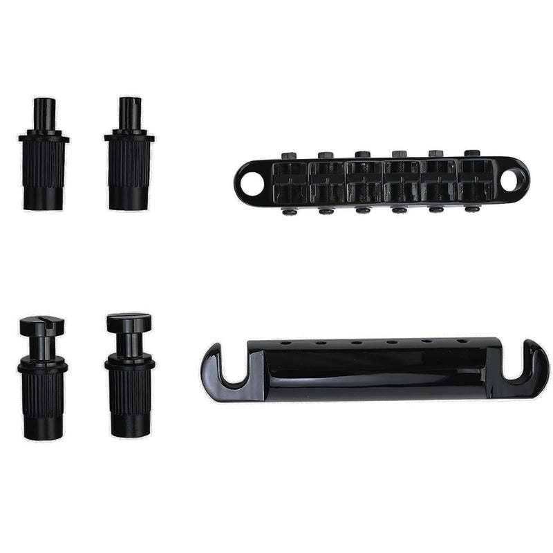 Black Tune-O-Matic Guitar Bridge and Stop Bar Tailpiece Combo M8 Metric Thread 6 String Fixed Bridge Compatible with Les Paul LP SG Style Electric Guitar Replacement Parts Black
