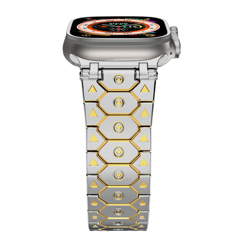 Stainless Steel Watch Band Compatible with Apple Watch Band for Men 49mm 45mm 44mm 42mm 41mm 40mm 38mm, Octagon Shape Titan Metal Strap for iWatch Bands Ultra 2, SE, Series 9 8 7 6 5 4 3 2 1 42/44/45/46/49mm Siver&Gold