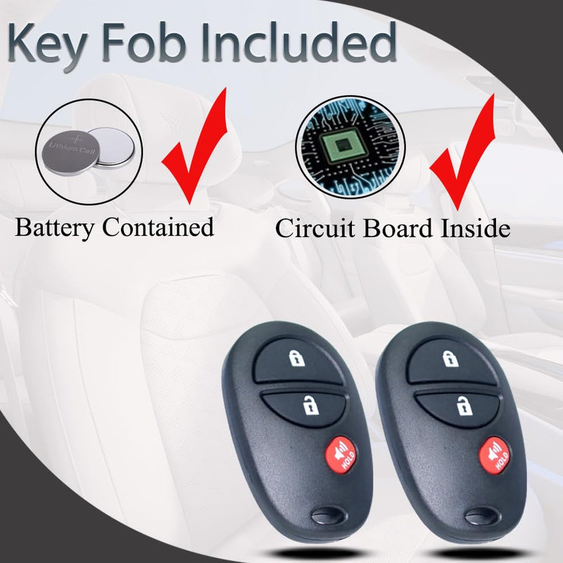 Key Fob Keyless Entry Fits for Toyota 2007-2017 Tundra /2005-2016 Tacoma / 2008-2013 Highlander / 2004-2015 Sienna /2008-2016 Sequoia Remote Control Replacement GQ43VT20T 89742-AE010 3 Buttons