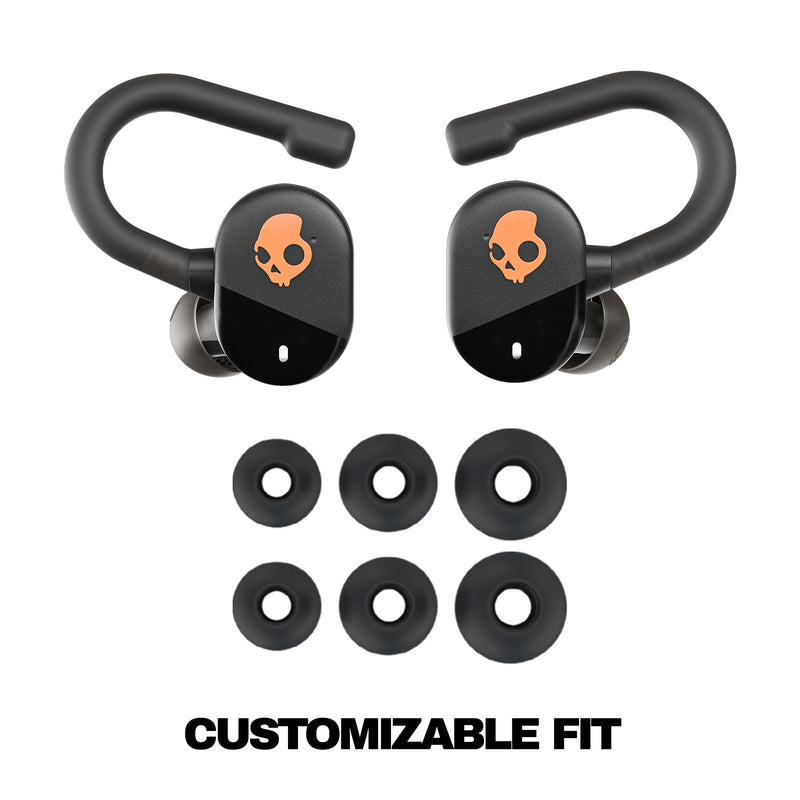 Skullcandy Push Play Active Wireless Earbuds - True Black/Orange | In-Ear Hanger, Bluetooth, Noise Isolating 58 Hours Battery, Sweat and Water Resistant, Microphone, Running Outdoors, Exercise One Size