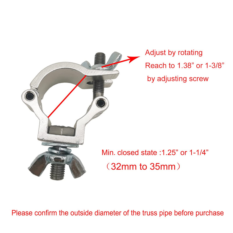 [AUSTRALIA] - Stage Light Clamp aluminum mounting 1-1/4 to 1-3/8inch Truss Clamps Heavy Duty 165lbs Dj Lighting Clamps/Hooks Fit Pipe OD 32-35mm F24 for O Clamp LED Par Light Moving Head (4) 
