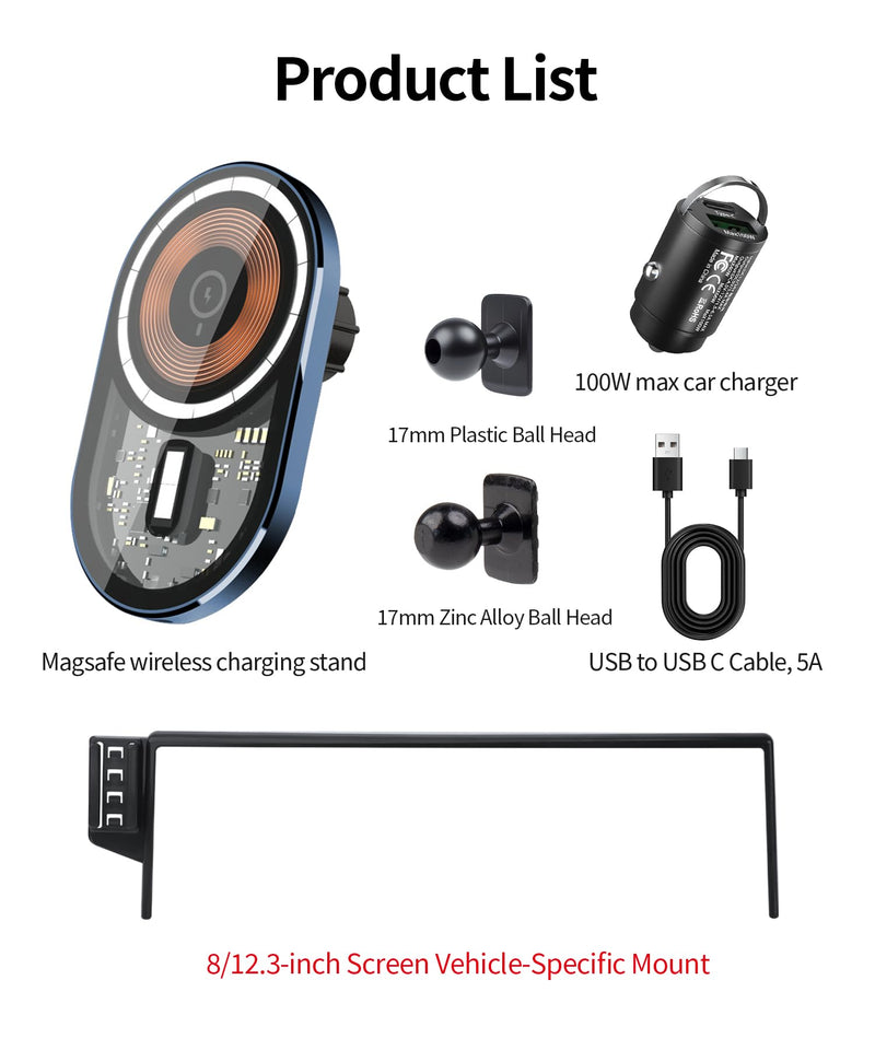 Wireless Charging Car Phone Holder for Toyota bZ4X 2023-2026 8/12.3" Screen | Subaru Solterra Universal Mechanical Clip Cell phone Mount Accessories Fit iPhone Android, Automobile GPS Dashboard Cradle