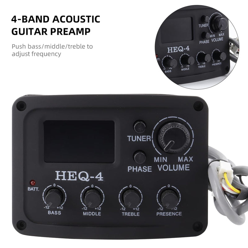 Acoustic 4 Band EQ Equalizer Guitar Preamp Piezo Pickup Tuner Acoustic Guitar Preamp Amplifier Equalizer Tuner (HEQ-4) HEQ-4