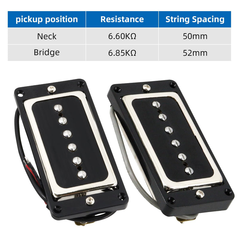 P90 Pickup Alnico 5 Single Coil Neck Bridge Pickup Set for Electric Guitar Parts Replacement(black+silver) black+silver