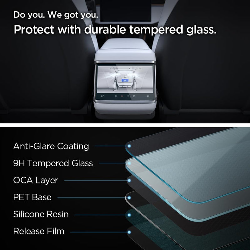 Spigen Tempered Glass Screen Protector [GlasTR Slim] designed for Tesla Model S (2023/2024), Tesla Model X (2023/2024) 9.4 inch Rear Touchscreen - Matte/Anti Finger Print
