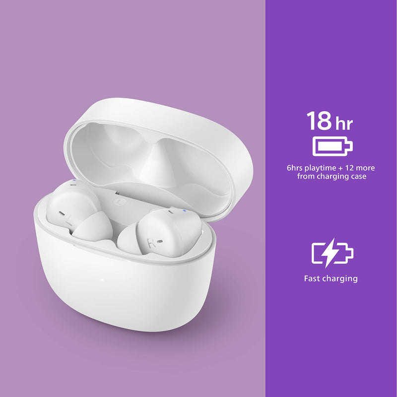 Philips T2206 True Wireless Headphones with IPX4 Water Resistance and Super-Small Charging case Arctic White One size fits all In-Ear with Tip