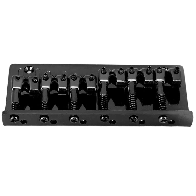 6 String Bass Bridge Hardtail Top Load Adjustable Saddles Zinc Alloy Replacement for Precision Bass Guitar Fixed Bridge Assembly Black