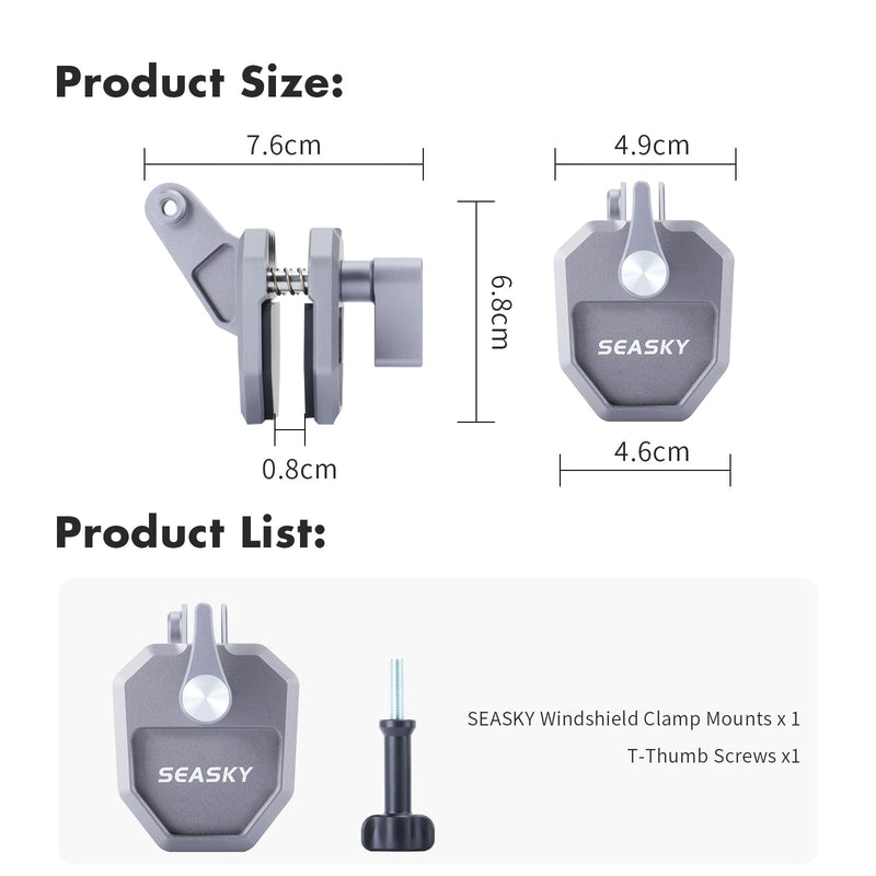 [AUSTRALIA] - SEASKY M02 Motorbike Motorcycle Windscreen Clamp Mount Accessories All Aluminum CNC for Gopro Hero 13 12 11 10 9 8 7 for DJI Action 6 5 4 3 2 for insta360 Ace Pro 2 Sports Action Camera 