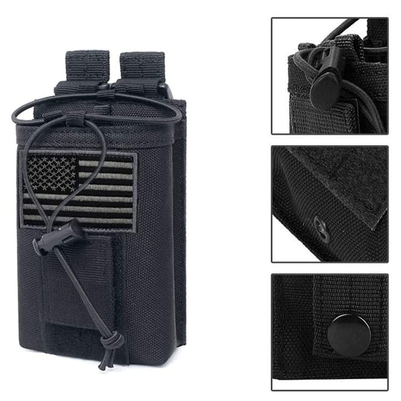 Tactical Radio Holder Molle Radio Pouch Case Heavy Duty Radios Holster Bag for Two Ways Walkie Talkies Adjustable Storage with 1 Pack Patch(Black) Black