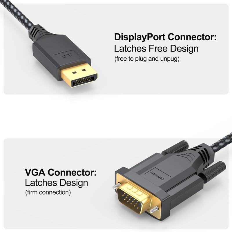 DisplayPort to VGA Cable 10ft, DP Display Port to VGA Adapter Cable Converter Male to Male Braided Cord for Monitor Desktop Laptop Display Projector HDTV 10 Feet 1 Pack