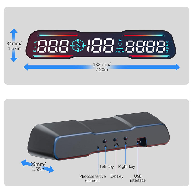 Digital GPS Speedometer Universal Head Up Display for Car Large LCD Display HUD Gauge with MPH Speed Fatigued Driving Alert Overspeed Alarm Trip Meter for All Vehicle (G19) G19
