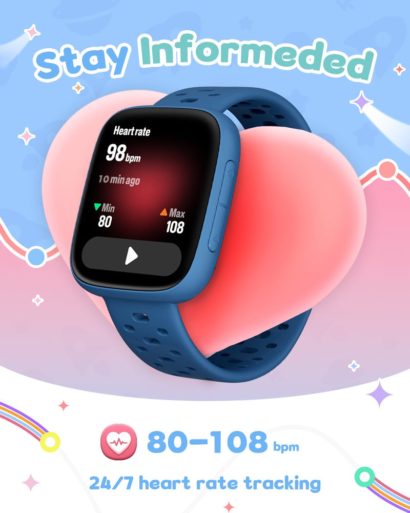Smart Watch for Kids No Phone No APP Needed, 1.83" AMOLED Screen Fitness Tracker Watch with Pedometer, Kids Smart Watch with Heart Rate/Sleep Monitor, IP68 Waterproof for Boys Girls 5-12 Blue
