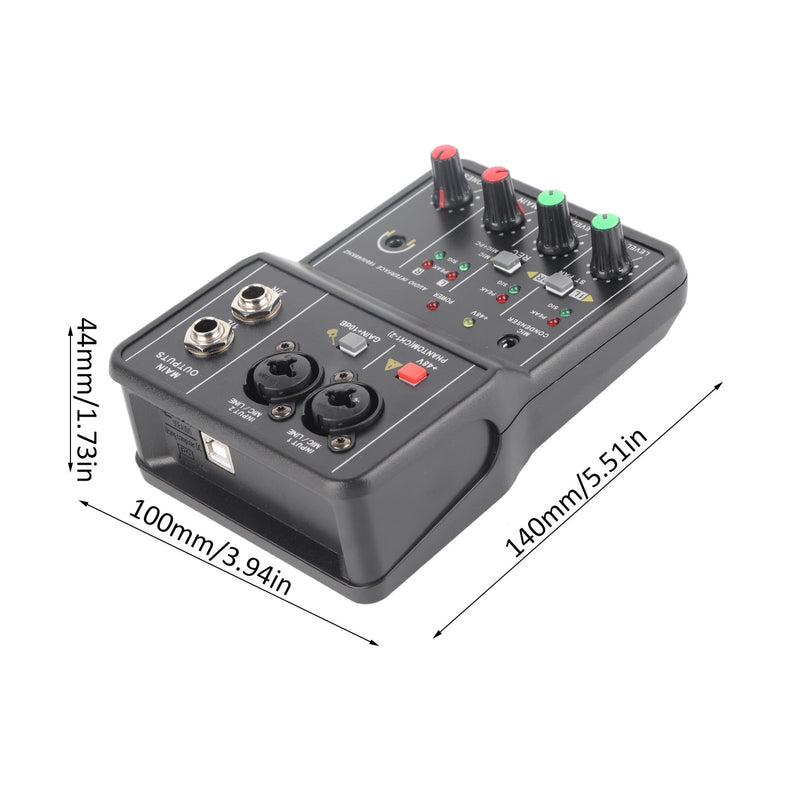 2 Channels Audio Mixer, Sound Card USB 48V Power Compact Sound Mixing Console, USB Soundcard for PC Recording for Music Recording Home Karaoke Internet Karaoke