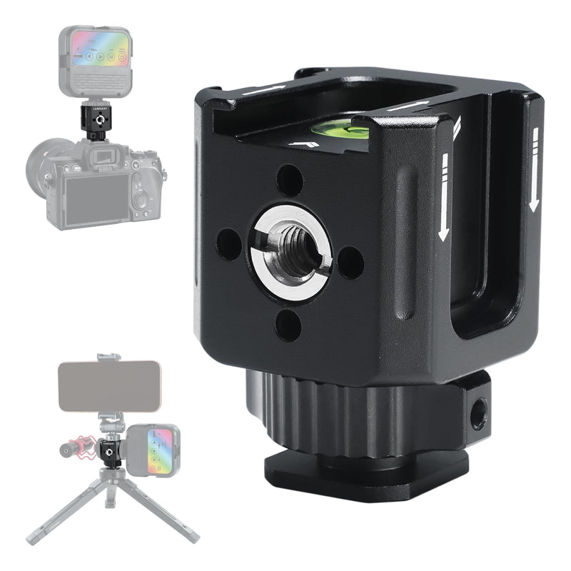 Professional Cold Shoe Mount Adapter - Triple Hot Shoe Expansion with 1/4" Tripod Thread, Built-in Level, Compatible with DSLR Camera Cage Flash LED Light Microphone Monitor