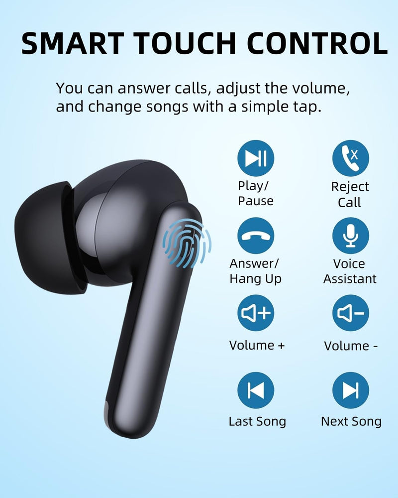 A8 PRO Wireless Earbuds with Deep Bass Clear Call, Bluetooth Ear Buds & in-Ear Headphones, IPX7 Waterproof Wireless Earphones, 36Hrs Playtime Compatible with Samsung TV Phone Android Inky