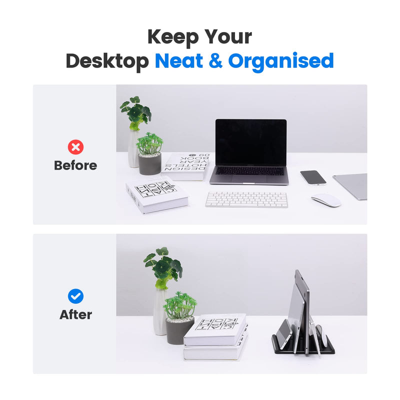 Vaydeer 3-Slot Vertical Laptop Stand Made of Premium ABS Plastics 5 in 1 Design Space-Saving Adjustable Desk Organizer for All MacBook/Chromebook/Surface Three Slot Black