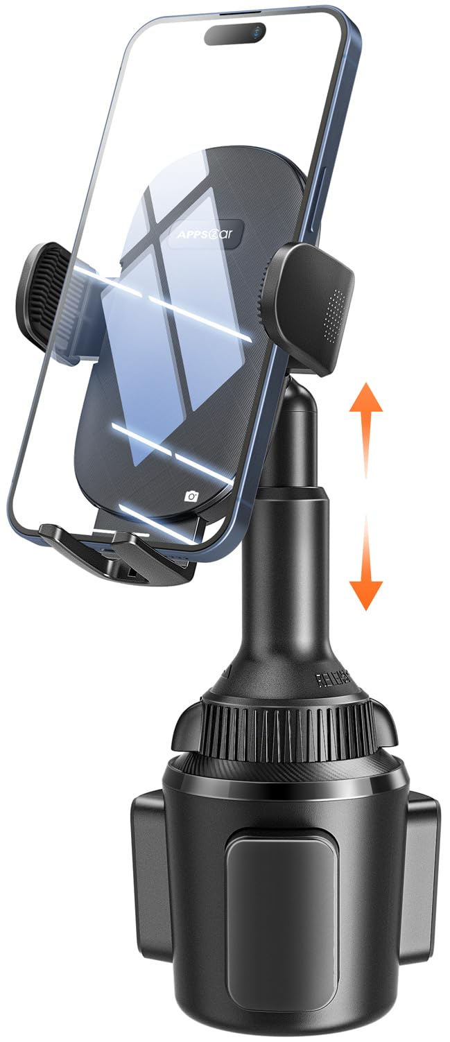 APPS2Car Universal Car Cup Phone Holder | Quick Extension Long Arm | 360° Swivel | Adjustable for iPhone, Samsung, Google, and All Smartphones | Stable & No Shake Design Black
