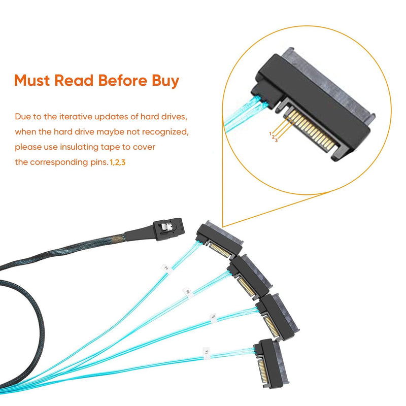 CableCreation Mini SAS Cable with SATA Power(2PACK), Internal Mini SAS 36 Pin to 4 x 29 Pin Cord with SATA Power, SFF-8087 to SFF-8482 Cable, 3.3 FT 2