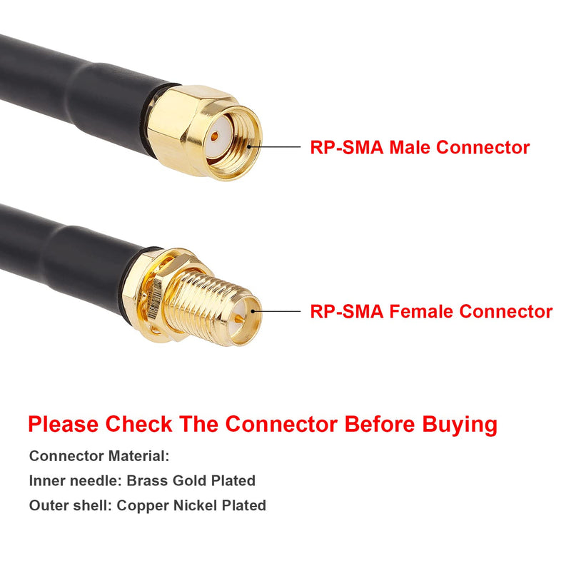 XRDS - RF 50ft RP-SMA Male to RP-SMA Female Coax Cable, RG58 WiFi Antenna Extension Coax Cable for WiFi LAN Router Wireless Network Card Adapter 50 FT