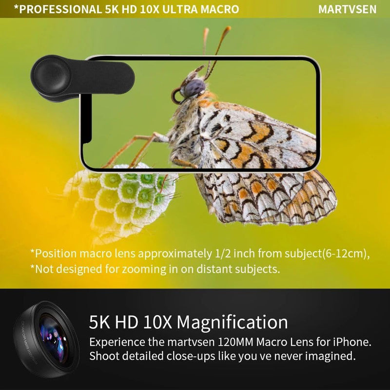 120MM Macro Lens for iPhone - 5K HD 10X Super Macro w Starlight Filter, Professional Universal Clip Phone Camera Lens for Photo Video Lens of iPhone Samsung Andriod 120mm Macro Lens
