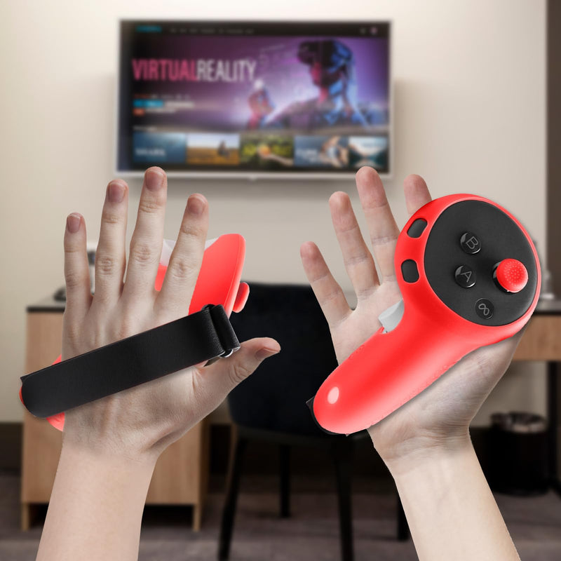 MEGREZ VR Silicone Cover Set Compatible with Oculus/Meta Quest 3, Quest 3 Accessories Protective Cover includes Face Cover, Headset Shell Cover, Protective Lens Cover, Controller Grips, Red
