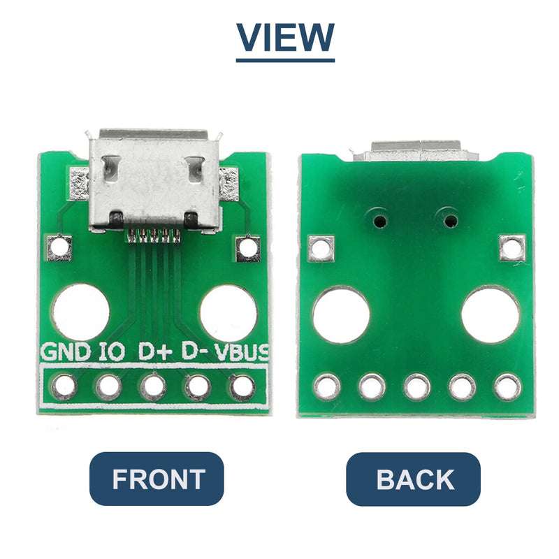 10 Pcs Micro USB Female to DIP Adapter 2.54mm 5 Pin USB 2.0 Micro USB Socket to DIP Converter Breakout Board for DIY Power Supply with 50 Pin Header