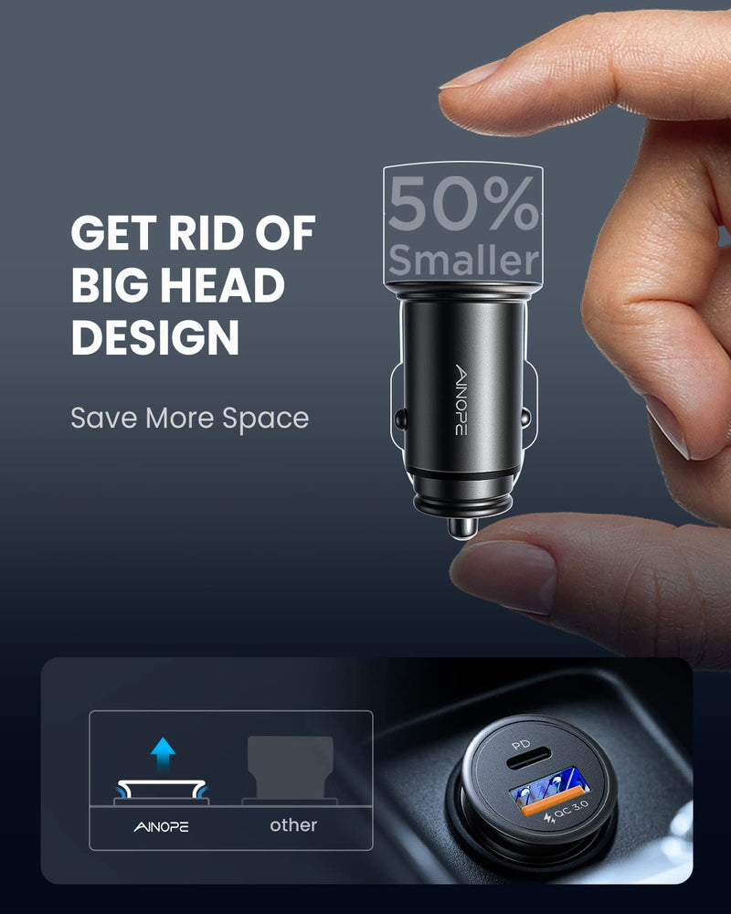 AINOPE for【Apple MFi Certified】 67.5W iPhone Car Charger Fast Charging Cigarette Lighter USB Charger, Mini USB C Car Charger Adapter for iPhone 14/14 Pro Max/14 Plus/13/12 Black