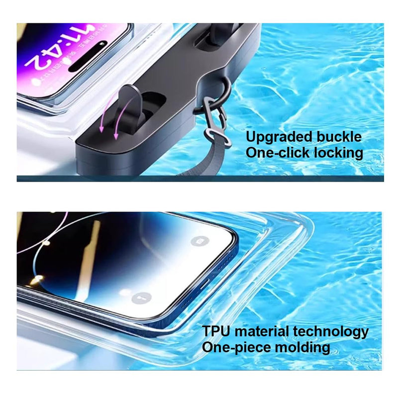 2pcs Waterproof Phone Pouch, Beach Accessories, Dual Lock Sealed Transparent Touchscreen Dry Bag for Swimming Rafting Fishing (Black, Whtie)