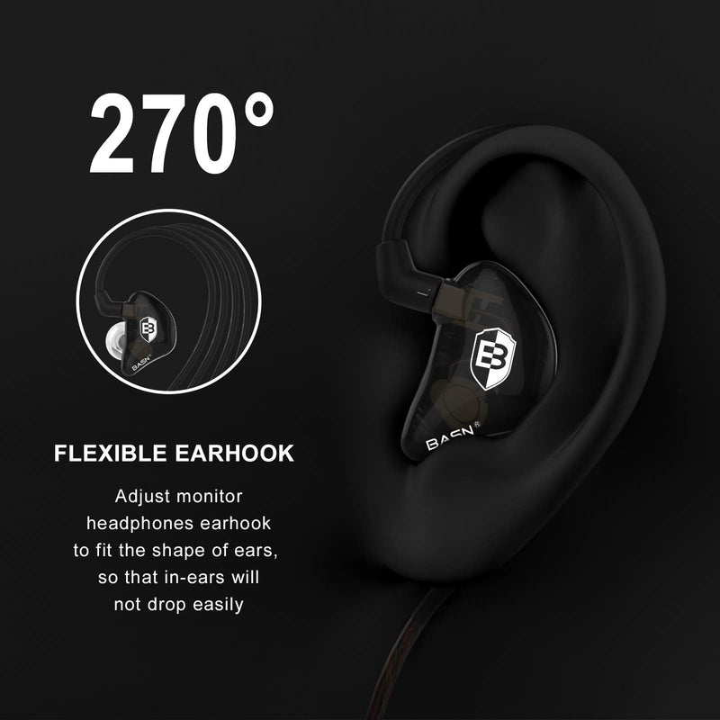 BASN Bsinger PRO in-Ear Monitors Hybrid Dynamic Dual Drivers Two Detachable MMCX Cables Musicians in-Ear Earbuds Headphones (Black) Black