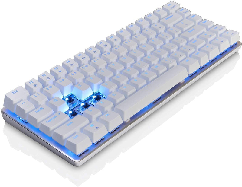 LexonElec Wired Gaming Keyboard AK33 Blue LED Backlit 82 Keys USB Mechanical Pro Gamer Keypad for Office Typists Playing Games (Black Switch,White) White