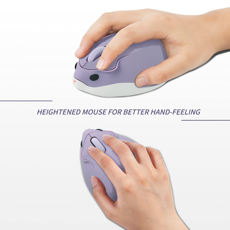 Wireless Mouse Cute Cartoon Animal Hamster Shape Silent Portable Mobile Optical 1200DPI USB Cordless Mice for PC Mac Laptop Computer Notebook with Receiver, 3 Buttons, Purple, 3 x 2 x 1 inch
