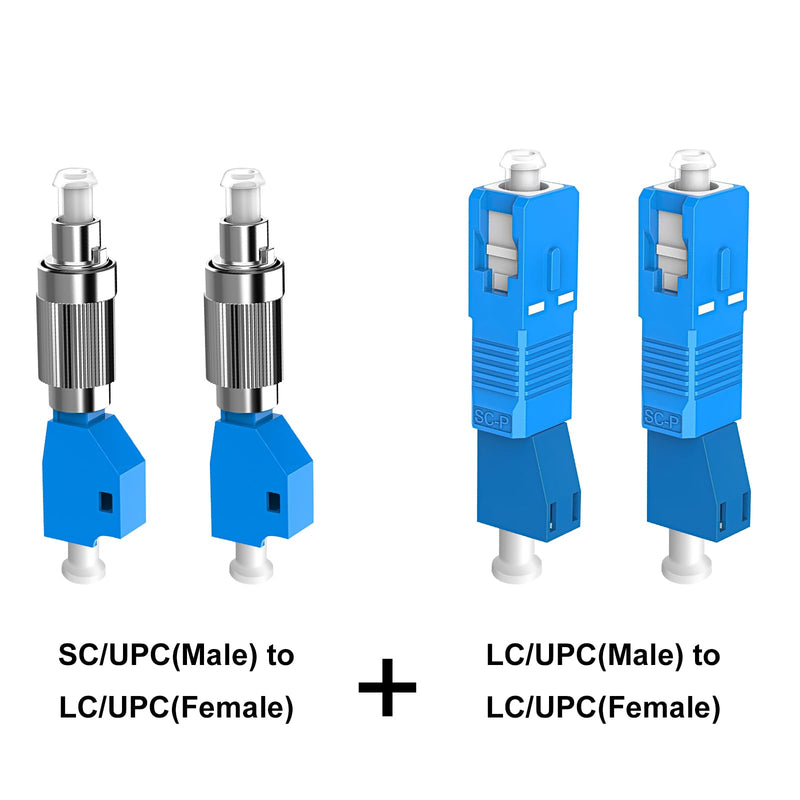Duttek 2PC FC Male to LC Female Fiber Adapter and 2PC SC Male to LC Female Adapter Hybrid Flange Single Mode 9/125um Optical Fiber Convertor Adaptrt for Optical Power Meter 4 Pack 2 Styles