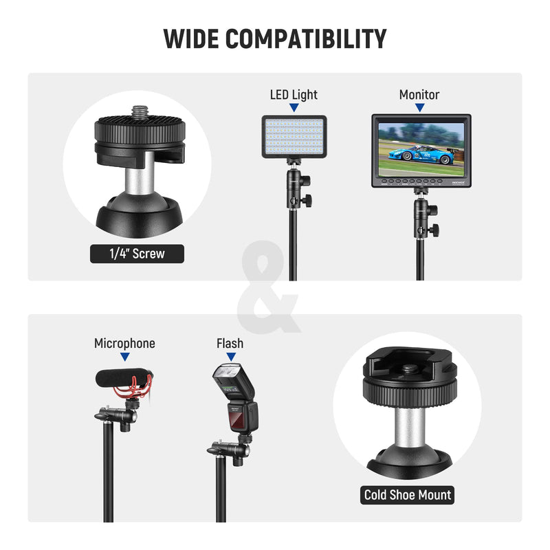 NEEWER Light Stand Mount Adapter with Cold Shoe and 1/4” Screw Mini Ball Head, Reversible Mounting Plate for Camera Monitor Ring Light, Fits Flat Head Light Stand/Boom arm/C Stand, Max. Load 22lb/10kg ST-GM06