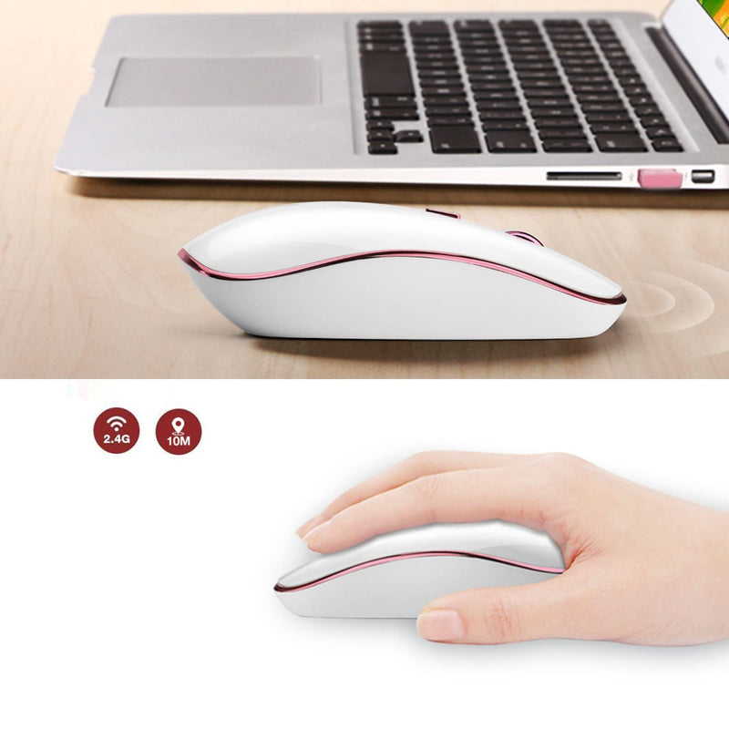 Wireless Mouse for Laptop, J JOYACCESS 2.4G Ultra Thin Silent Mouse with USB Receiver, 2400 DPI Portable Mobile Optical Cordless Mouse for Laptop,Computer,MacBook,Windows, Chromebook, PC(White + Pink) White + Pink