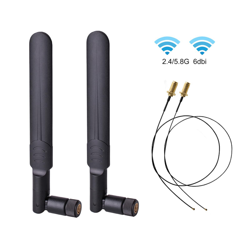 2 x 6dBi 2.4GHz 5GHz Dual Band WiFi RP-SMA Male Antenna | With 2 x 35CM RP-SMA IPEX MHF4 Pigtail Cable, Sturdy Plastic Case, Stable Signal Quality, For M.2 NGFF WiFi WLAN Card