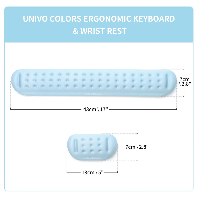 Univo Colors Light Blue Keyboard Wrist Support and Mouse Wrist Rest Set, Made of Memory Foam Soft Gel, Ergonomic Pad for Computer, Laptop, Mouse, Office, Gaming 43cm*7cm*2cm&13cm*7cm*2cm