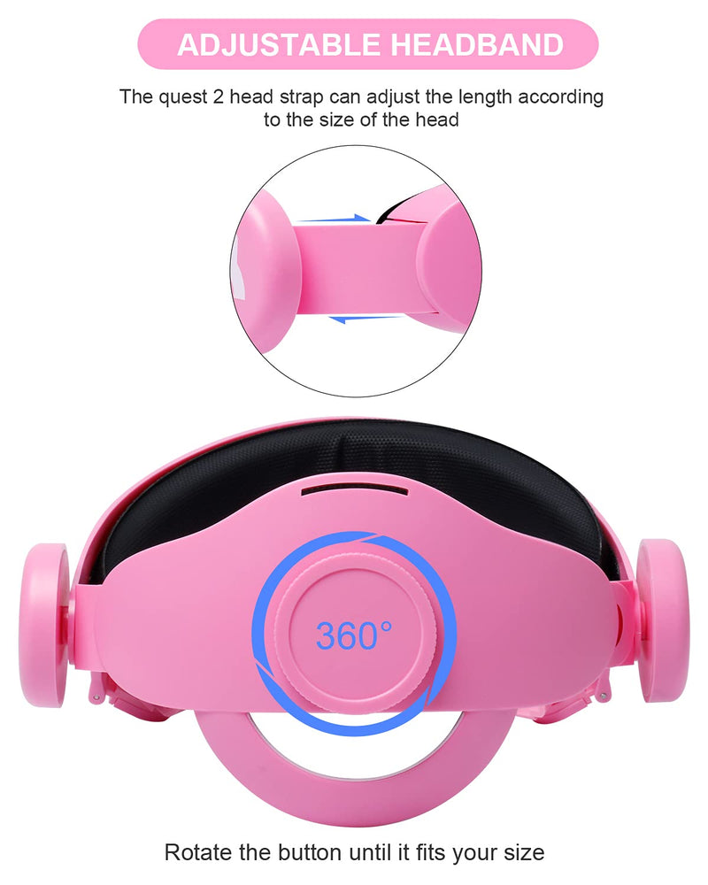 VR Adjustable Head Strap for Oculus Quest 2 Skins Cute Accessories with Silicone Touch Controller Grip Cover,Barbie Pink 6 in1 VR Shell Protector Cover & VR Face Cover Replacement Set Pink 2
