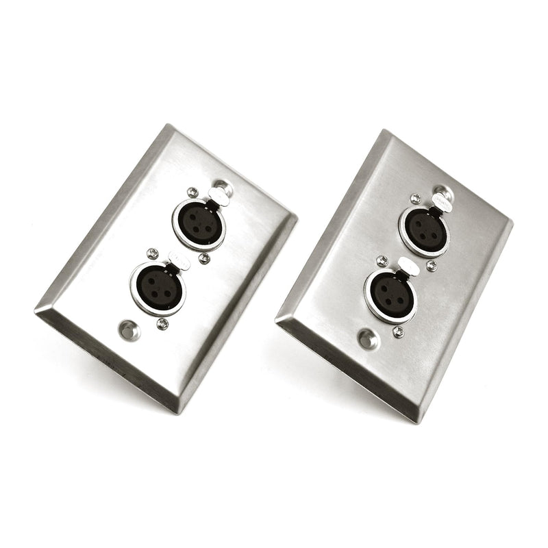 Dual XLR Plugs and Plates Audio Speakers Dual XLR Female Connectors Stainless Steel Wall Plate (2pack) Silver Dual XLR Female Plate(V)