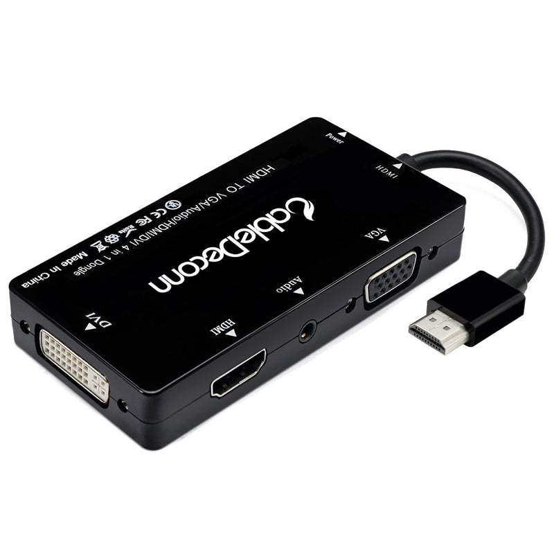 CABLEDECONN Multiport 4-in-1 HDMI to HDMI/DVI/VGA Adapter Cable with Audio Output Converter (Black) black