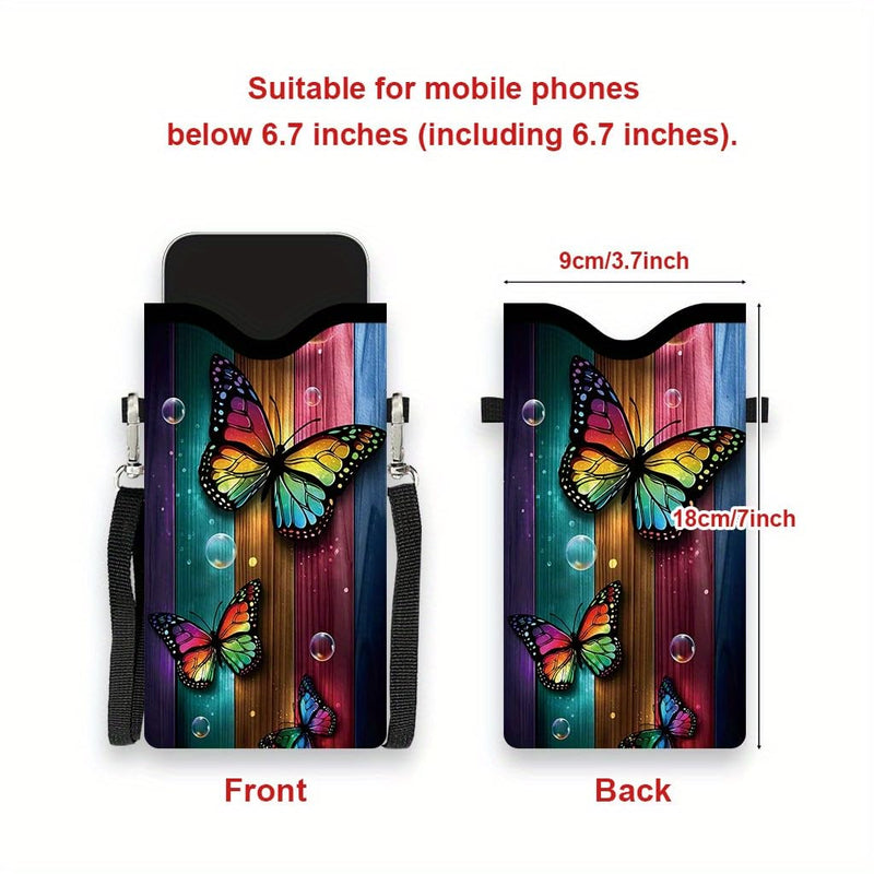 2D Flat Butterfly Geometric Pattern Crossbody Pouch, Adjustable Strap Multicolor Unisex Wallet Bag with Card Slot and Key Holder, Lightweight Multifunctional Sling Purse for Daily Use,Polyester Print