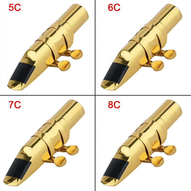 [AUSTRALIA] - Alto Sax Saxophone Mouthpiece w/Cap & Ligatures, Brass Metal Eb Alto Sax Mouthpieces 7C for Saxophone Professionals and Beginners (Gold - 7C) 