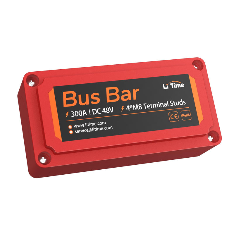 LiTime 300A Bus Bar 4*M8 Terminal Posts for LiFePO4 Batteries High Voltage and Current Suitable for Automotive, Marine, and Solar Applications and Electrical System (Red+Black)