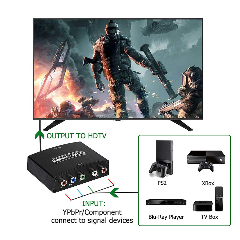 YPbPr to HDMI Converter, Component to HDMI, RGB to HDMI Converter Supports 4K Video Audio Converter Adapter HDMI V1.4 for DVD PSP Xbox 360 PS2 Nintendo to HDTV Monitor and Projector