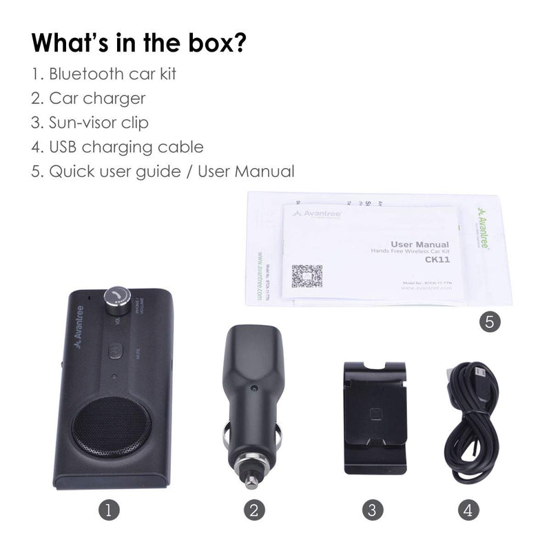 Avantree CK11 Hands Free Bluetooth 5.0 Car Kits, Loud Speakerphone, Support Siri Google Assistant & Motion Auto On Off, Volume Knob, Wireless in Car Handsfree Speaker Kit with Visor Clip - Titannium
