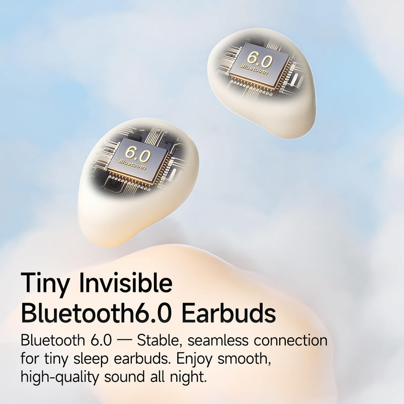Sleep Earbuds Bluetooth 6.0, Mini Sleep Earbuds for Side Sleeper | Wireless Hidden Earbuds with LED Screen for Small Ears Sleeping / Working / Relaxing(Beige) Beige