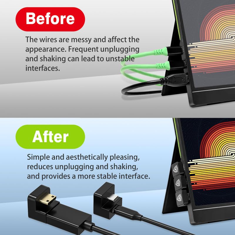 AGVEE 180 Degree Angled USB-C to USB-C Adapter and Short Side Inward U-Shaped Mini HDMI to HDMI Converter, HDMI 2.0 4k@60HZ, Coupler Extender Extension for Portable Display Monitor, Black