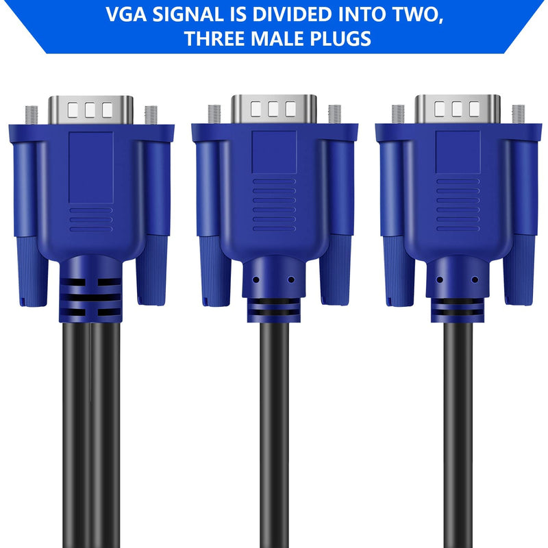 PASOW VGA Splitter Cable Dual Monitor Y Adapter Video Cord 1 Male to 2 Male Screen Duplication Support 1080P Full HD for projectors, HDTVs, Monitors (5ft) 5ft